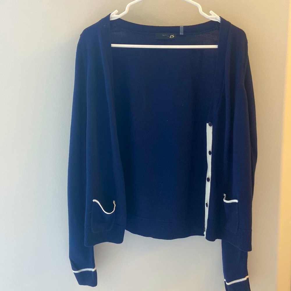 Navy Cardigan Light Knit Button Up V Neck